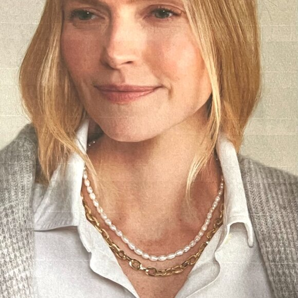 Vineyard Vines Layered Freshwater Pearl & Gold Link Necklace With Gift Bag, NWT - Picture 1 of 5